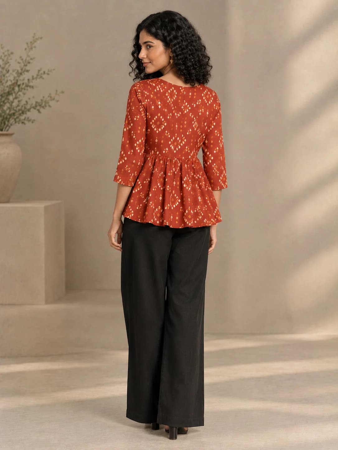 Rust Bandhani Peplum Top product image — Rust thumbnail 4