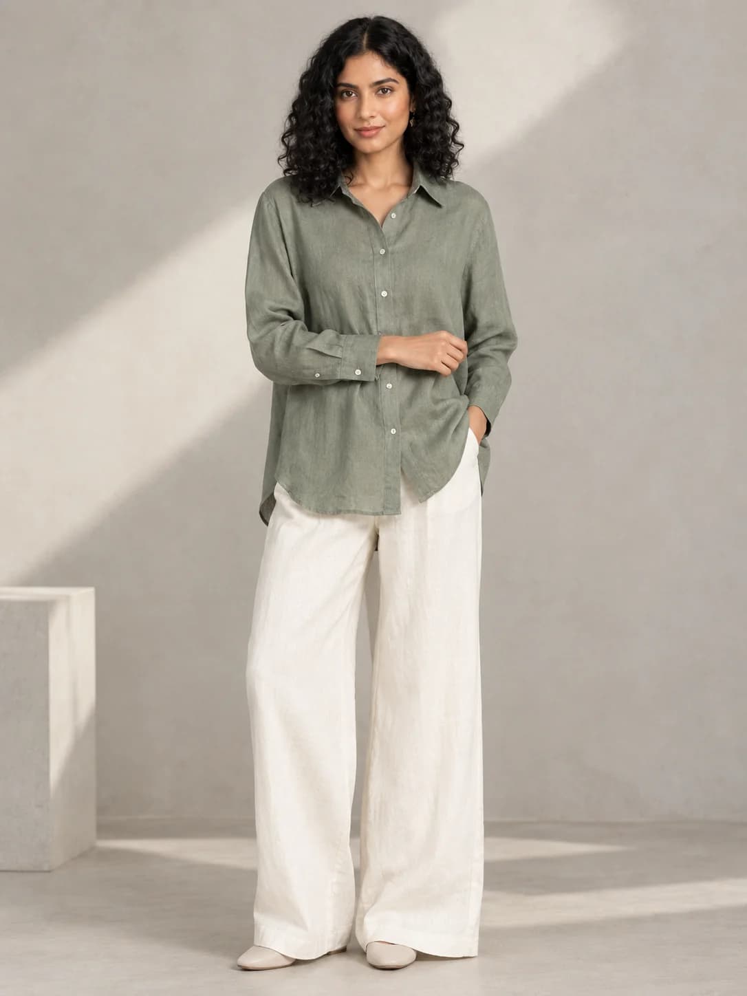 Sage Linen Oversized Shirt product image — Sage — image 1