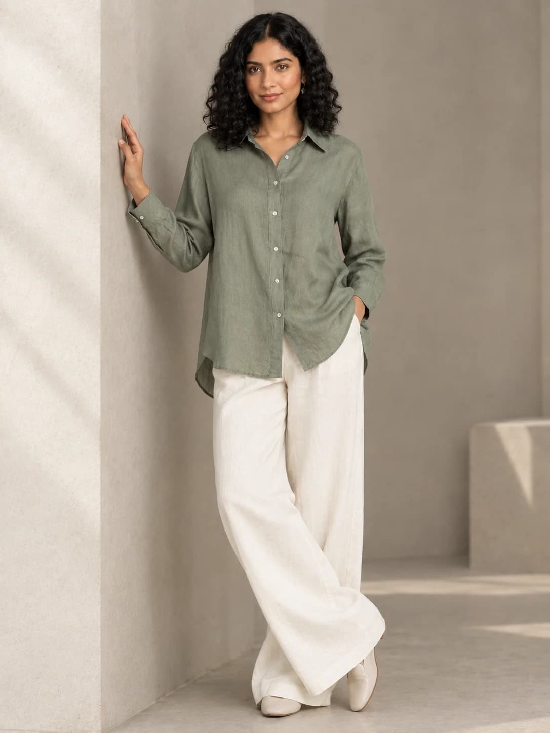 Sage Linen Oversized Shirt product image — Sage thumbnail 3