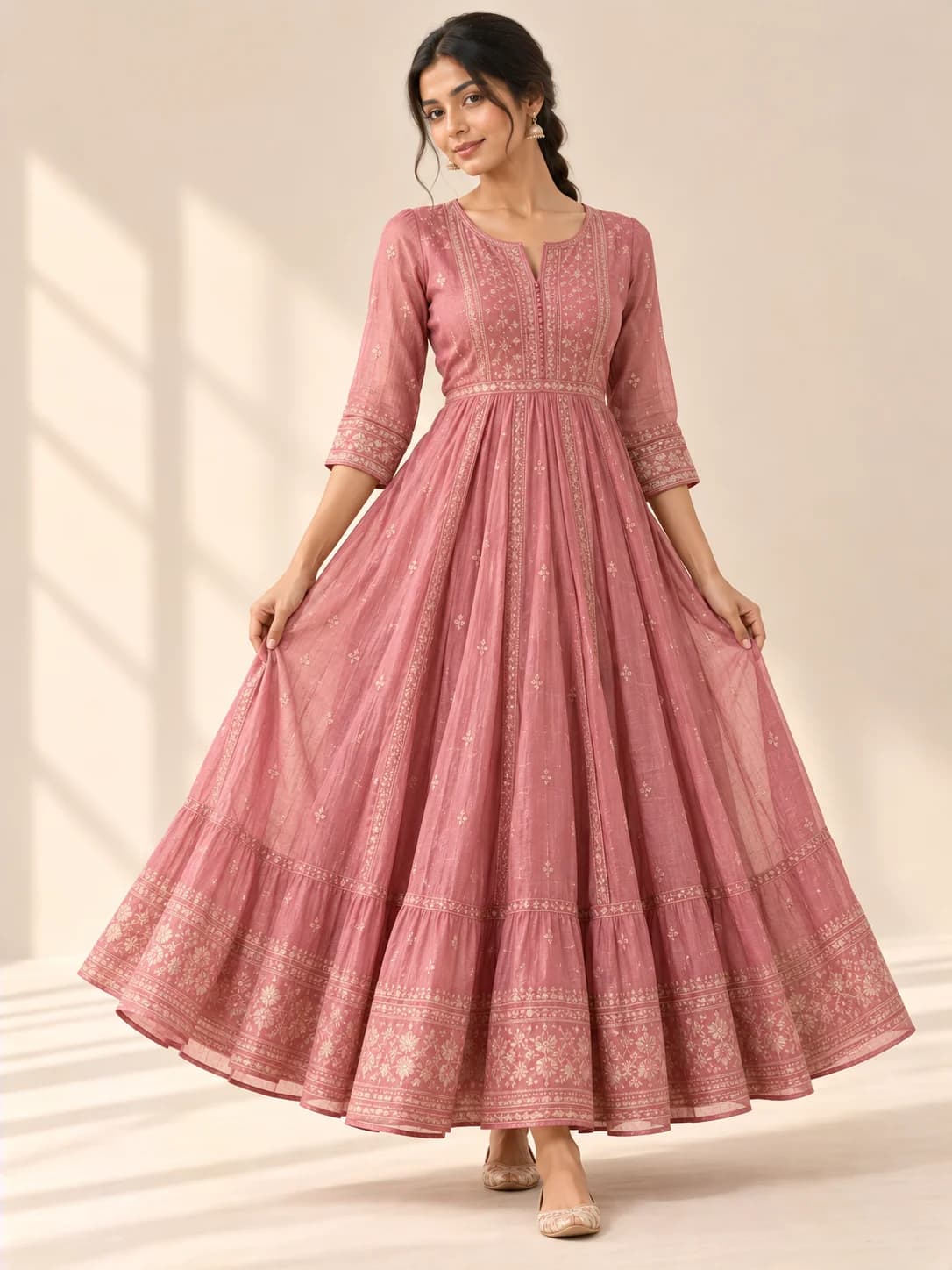 Dusty Pink Chanderi Maxi Dress product image — Dusty Pink — image 1