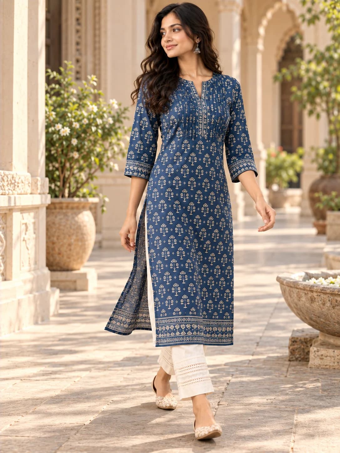 Indigo Block-Print Straight Kurta product image — Indigo — image 1