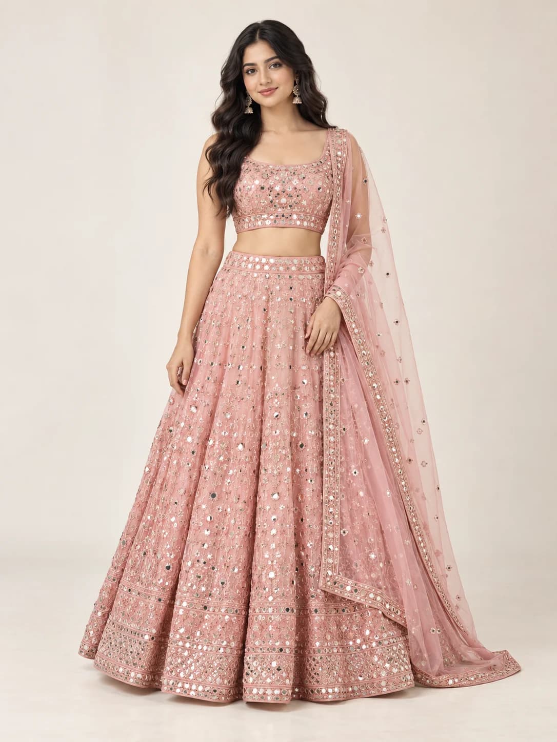 Blush Pink Mirror Work Lehenga Set product image — Blush Pink — image 1