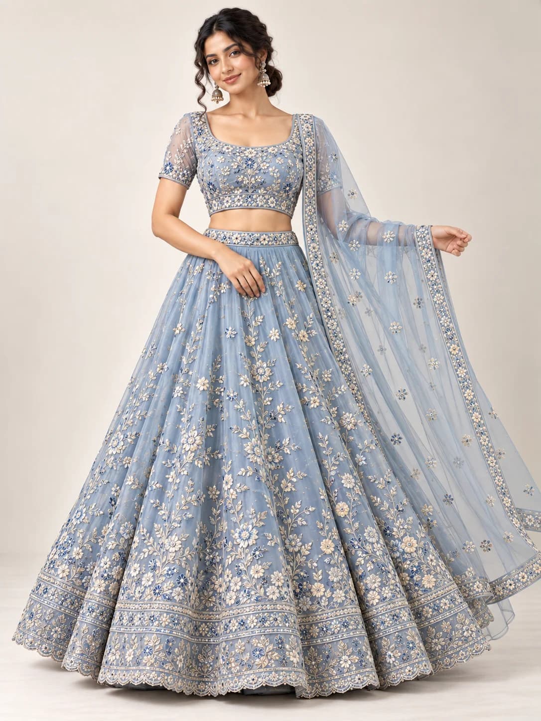 Powder Blue Organza Lehenga Set product image — Powder Blue — image 1