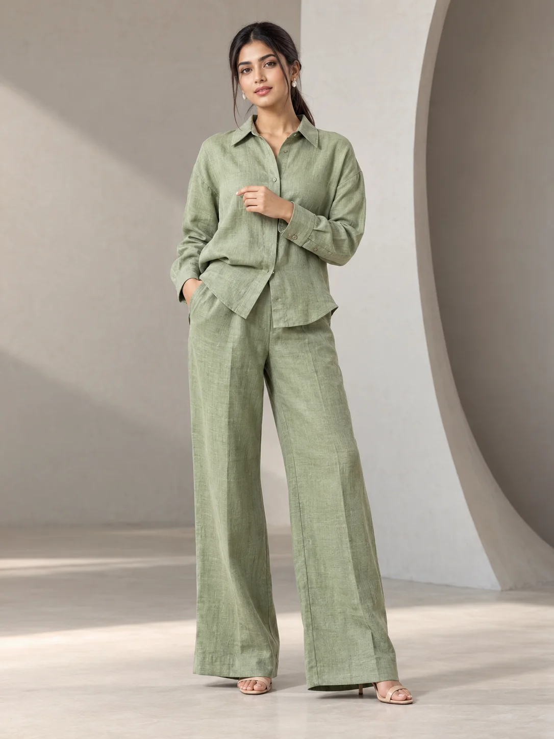 Sage Linen Shirt & Wide-Leg Set