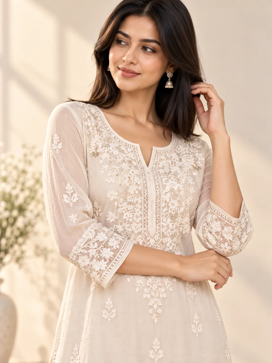 Chikankari Lucknowi Straight Kurta