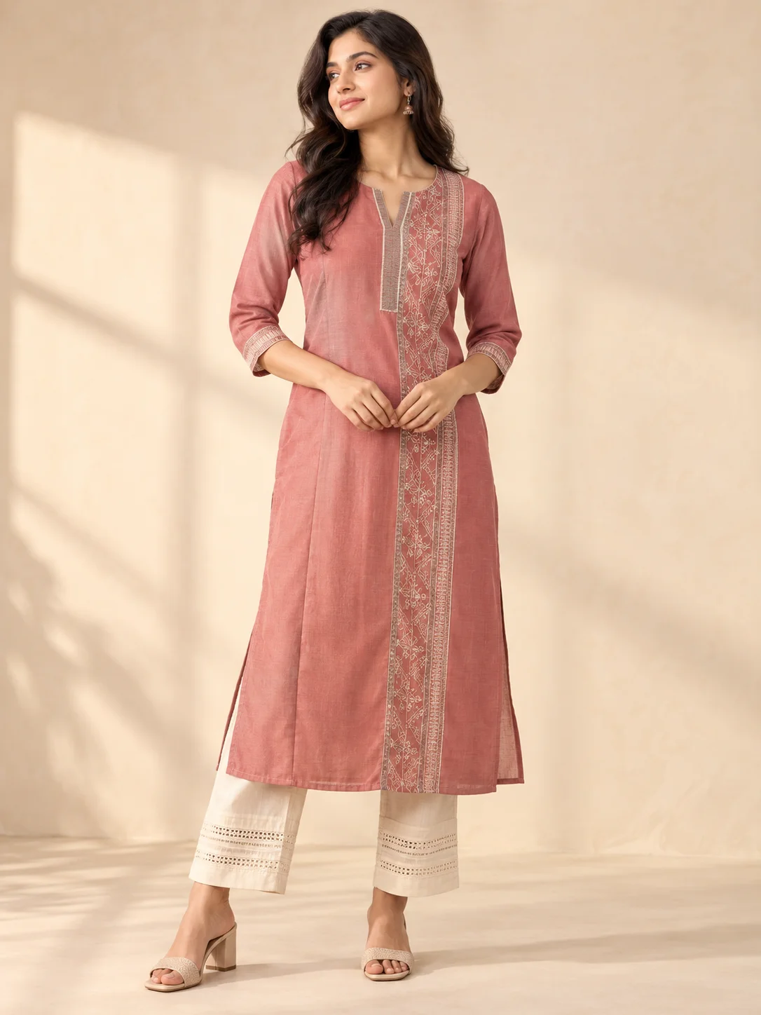 Earth Rose Cotton Blend Straight Kurta