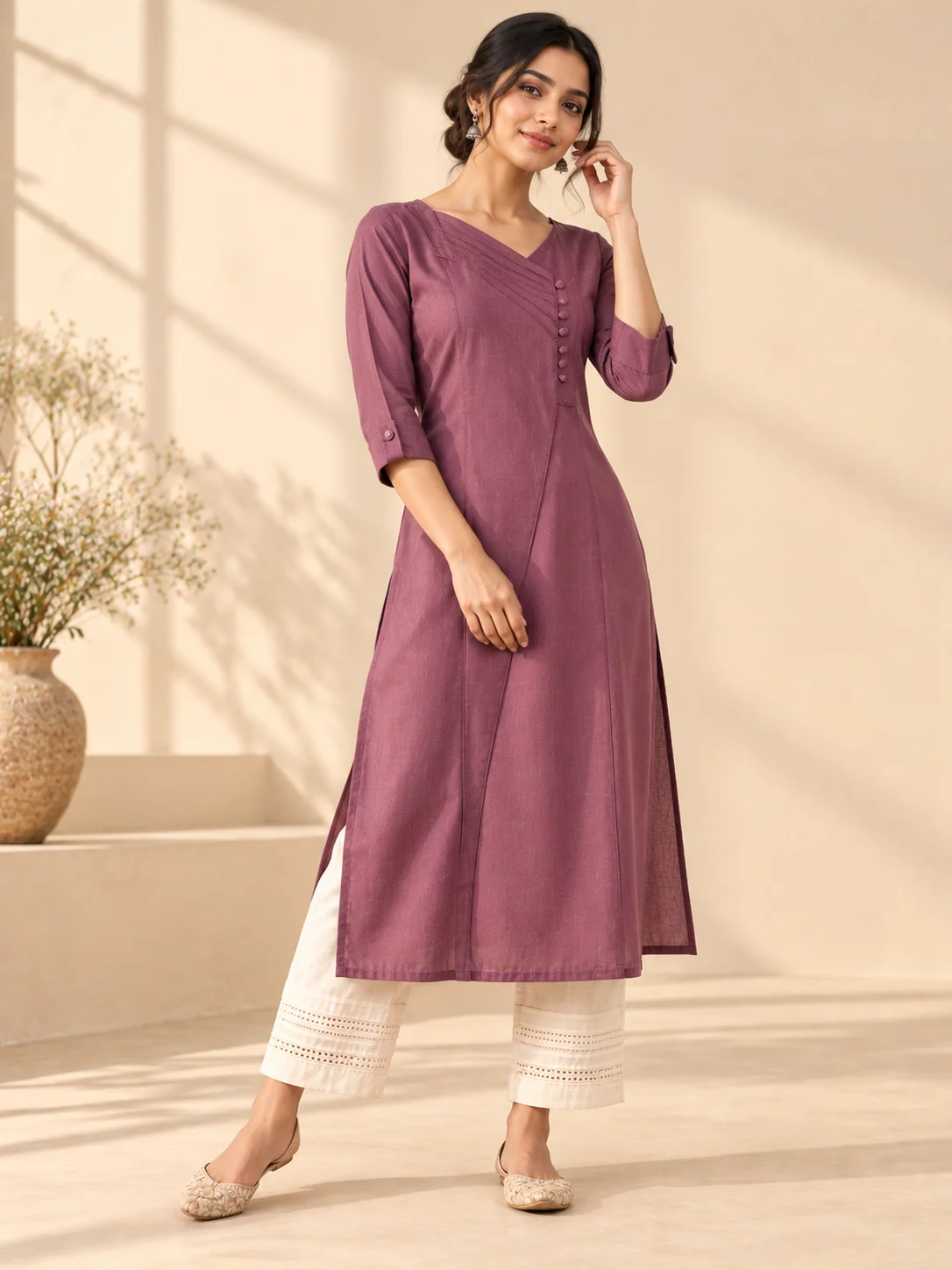 Soft Plum Viscose Blend Everyday Kurta