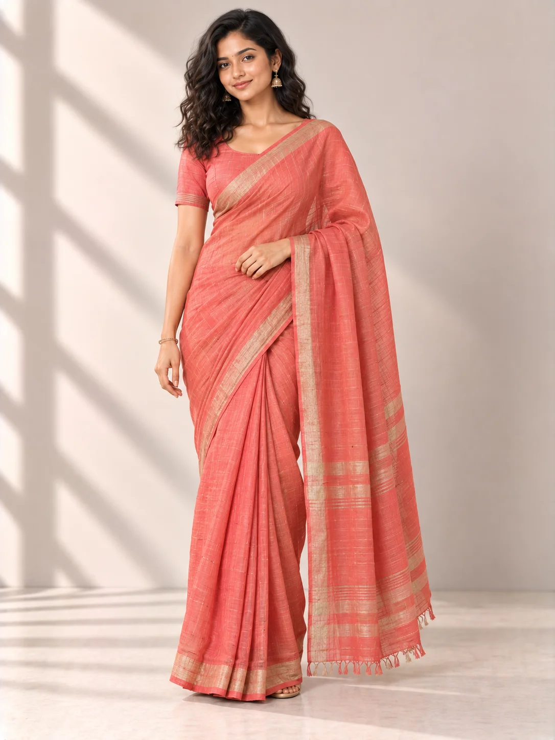 Coral Linen Handloom Saree