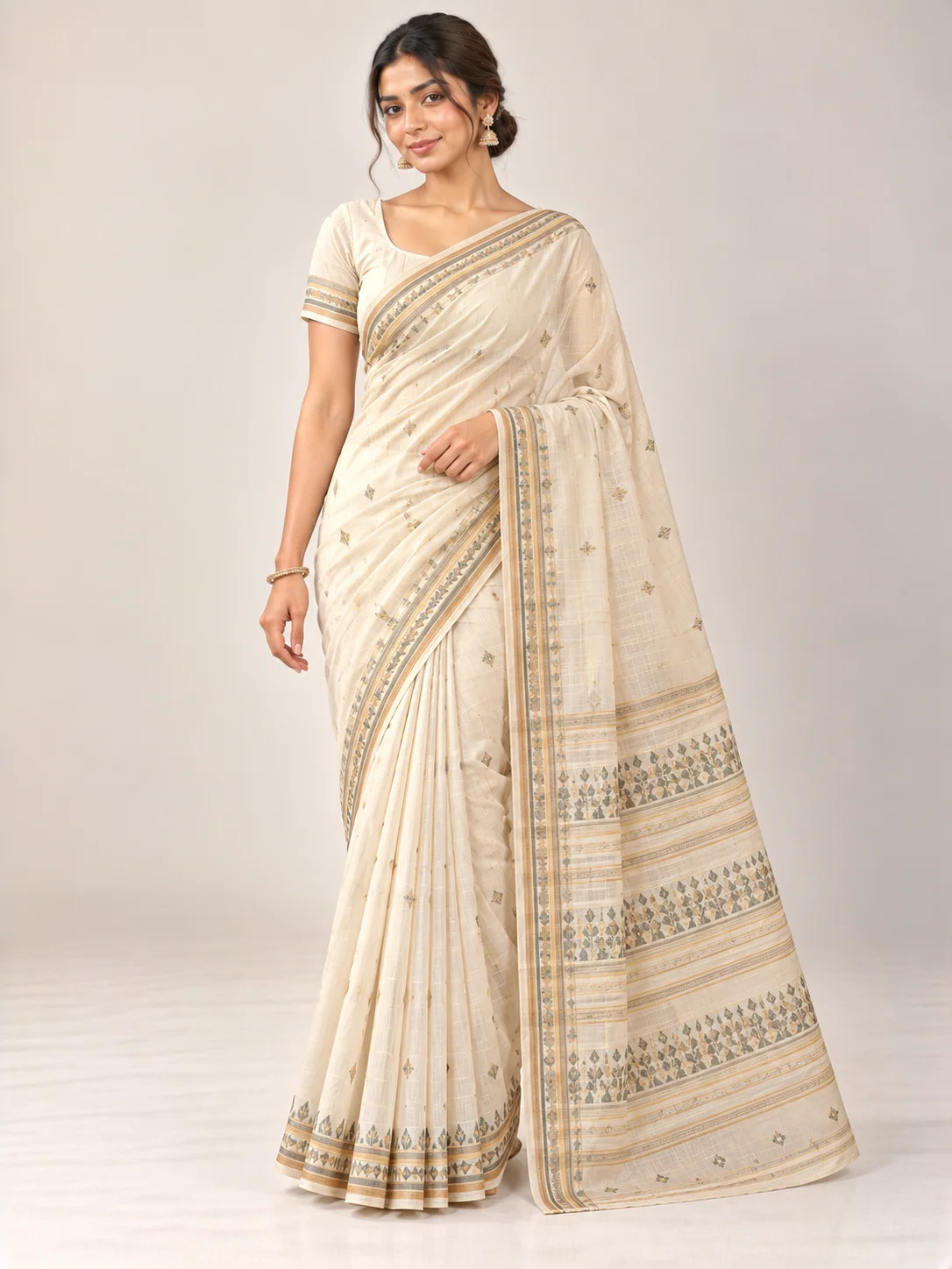 Ivory Cotton Tant Saree