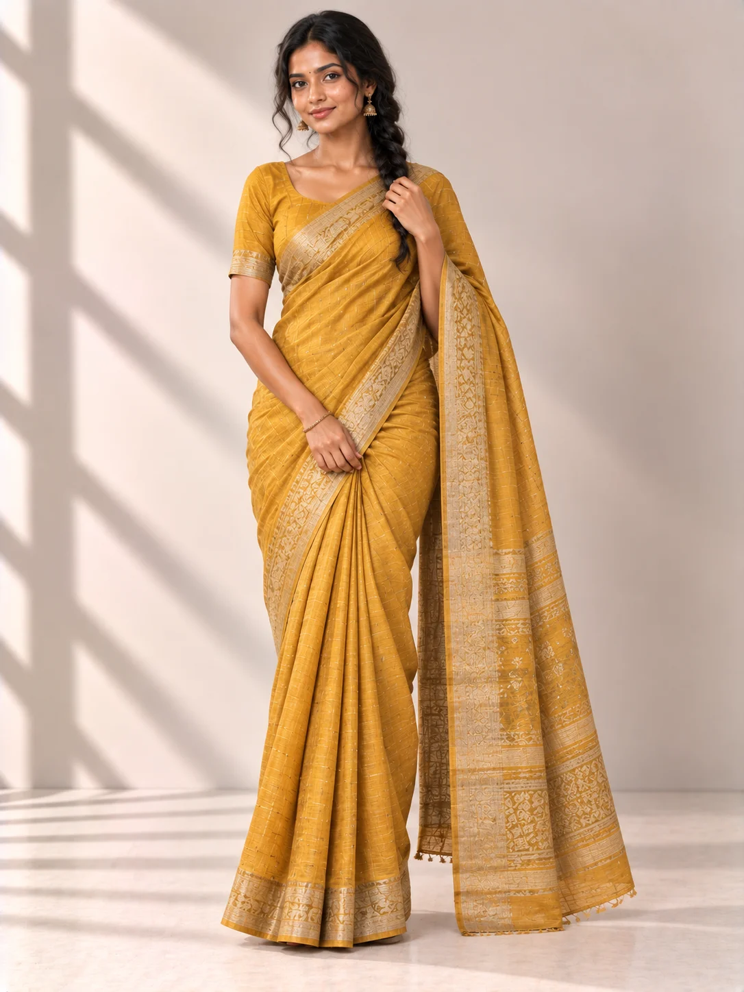 Mustard Tussar Silk Saree