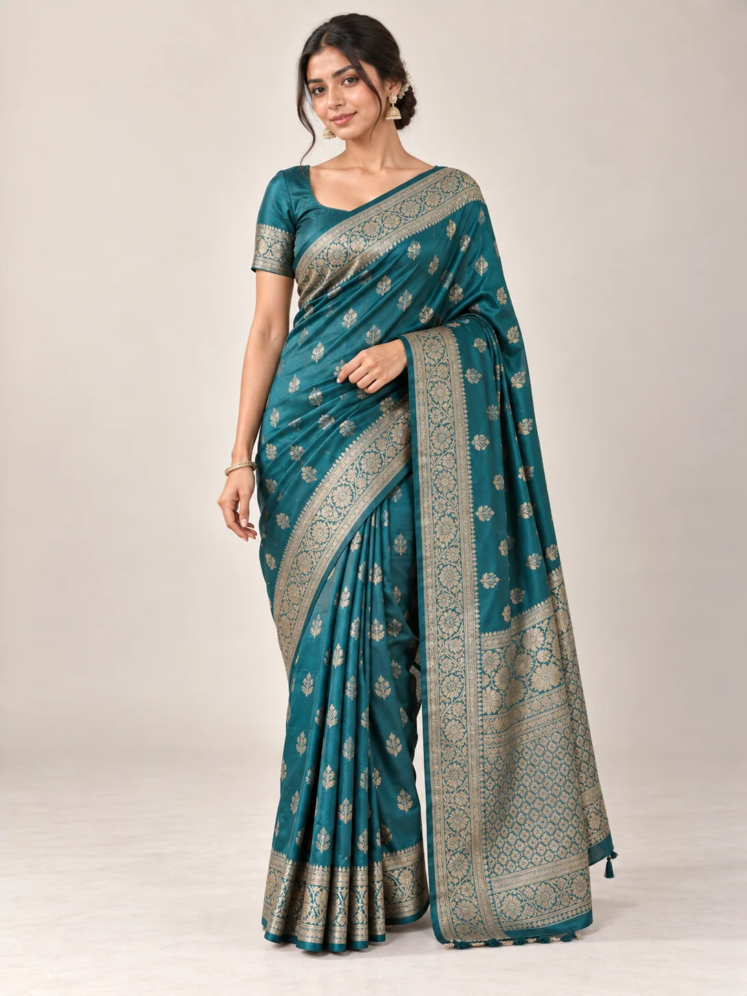 Teal Banarasi Silk Saree — AURELIA
