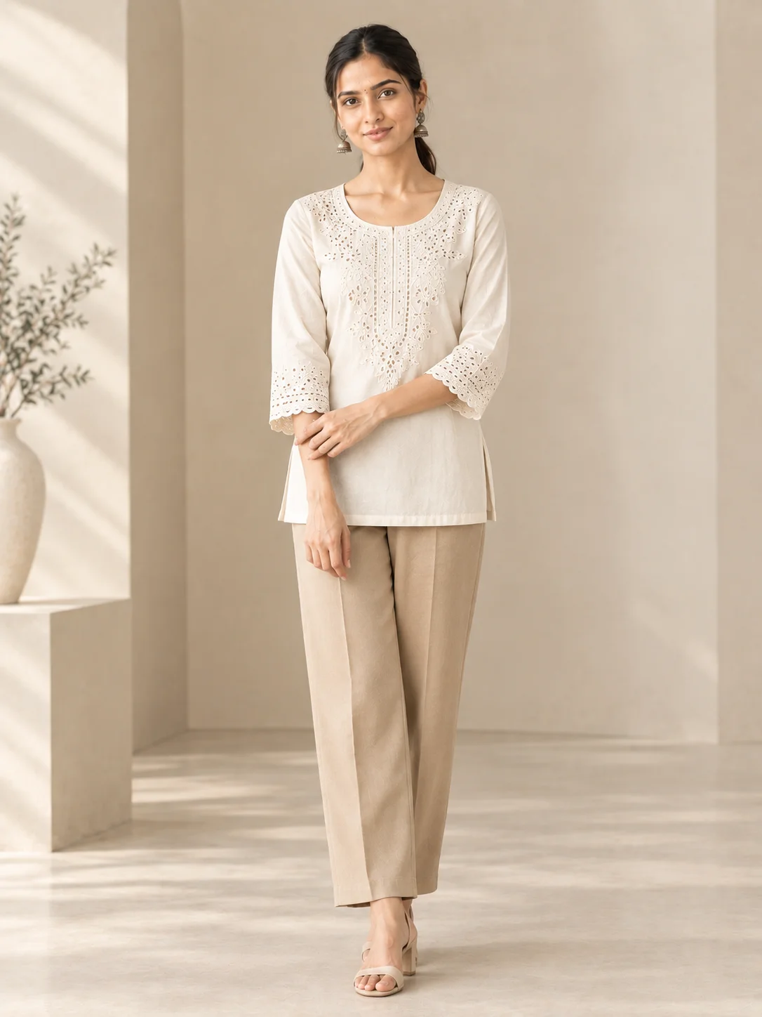 Ivory Schiffli Embroidered Top